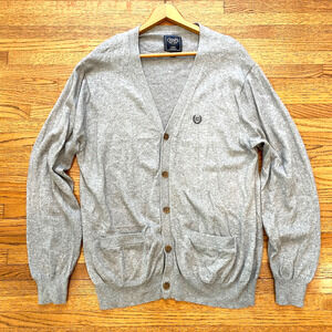 Chaps Gray Cardigan Sweater Mens Button Front Lightweight Cotton Cashmere Size L